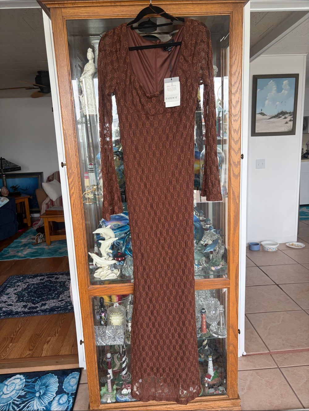 Bardot Chocolate Brown Lace Maxi Dress